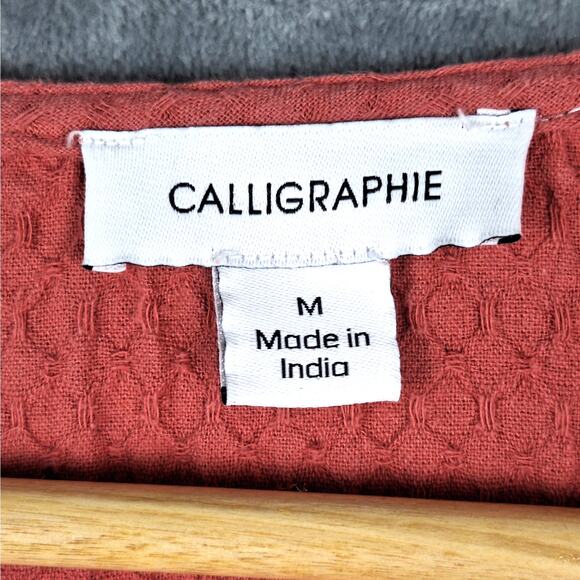 Womens Top Medium Boho Chic Retro Peasant Eyelet Trim Ruffles Feminine Gauzy - Picture 2 of 8